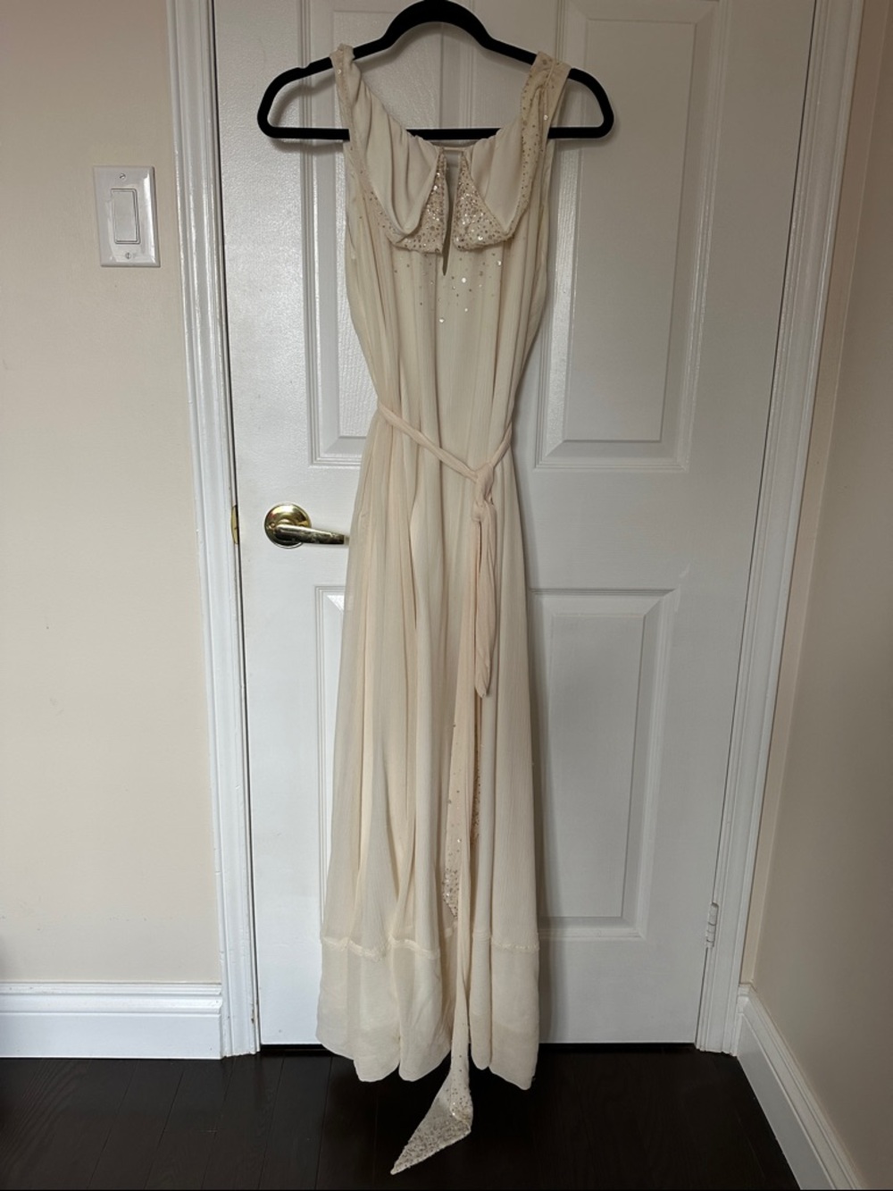 BCBGMaxAzria Cream Beaded Collar Maxi Dress